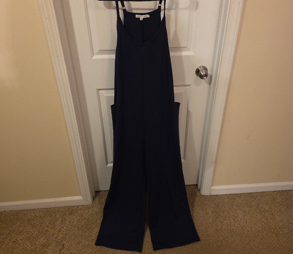 Sincerely Jules Navy Wide-Leg Jumpsuit with Side Pockets